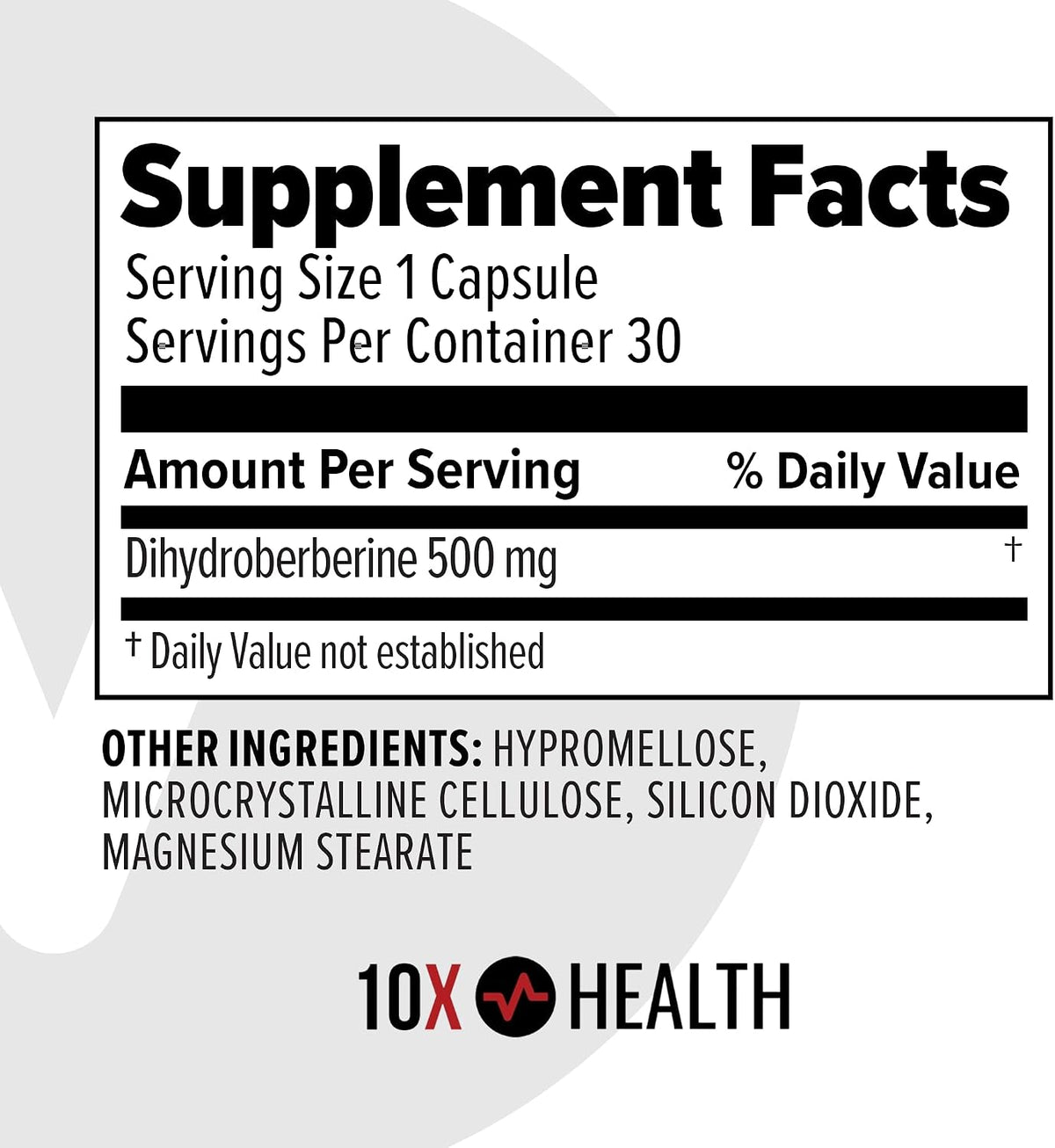 10X Health Berberine - 500mg, 30 Capsules - Dihydroberberine: 500mg for Better Absorption, Cardiovascular & Gut Health Support