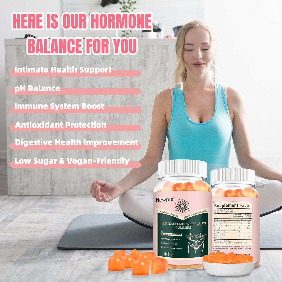 supplement products​SUWENY Pineapple Gummies for Women ph Premium Feminine Balance Gummies for Women Health Immune Support Vegan, Gluten-Free & Halal-60 Gummies-30 Servings (1) - JerryCherryUSA