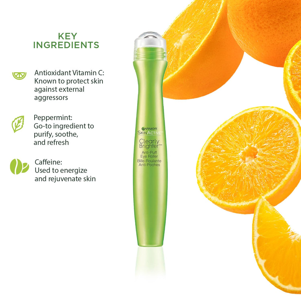 Garnier SkinActive Clearly Brighter Anti-Puff Eye Roller - 15mL (0.5 fl oz) - Cooling Caffeine & Vitamin C Eye Serum