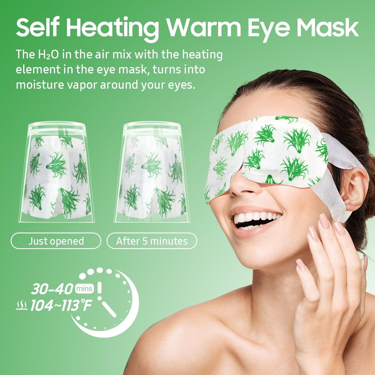 BeHoomi Self Heating Steam Eye Mask – Lemongrass Scented Warm Compress Heated Eye Mask for Sleep, Spa & Relaxation (20 Pack)