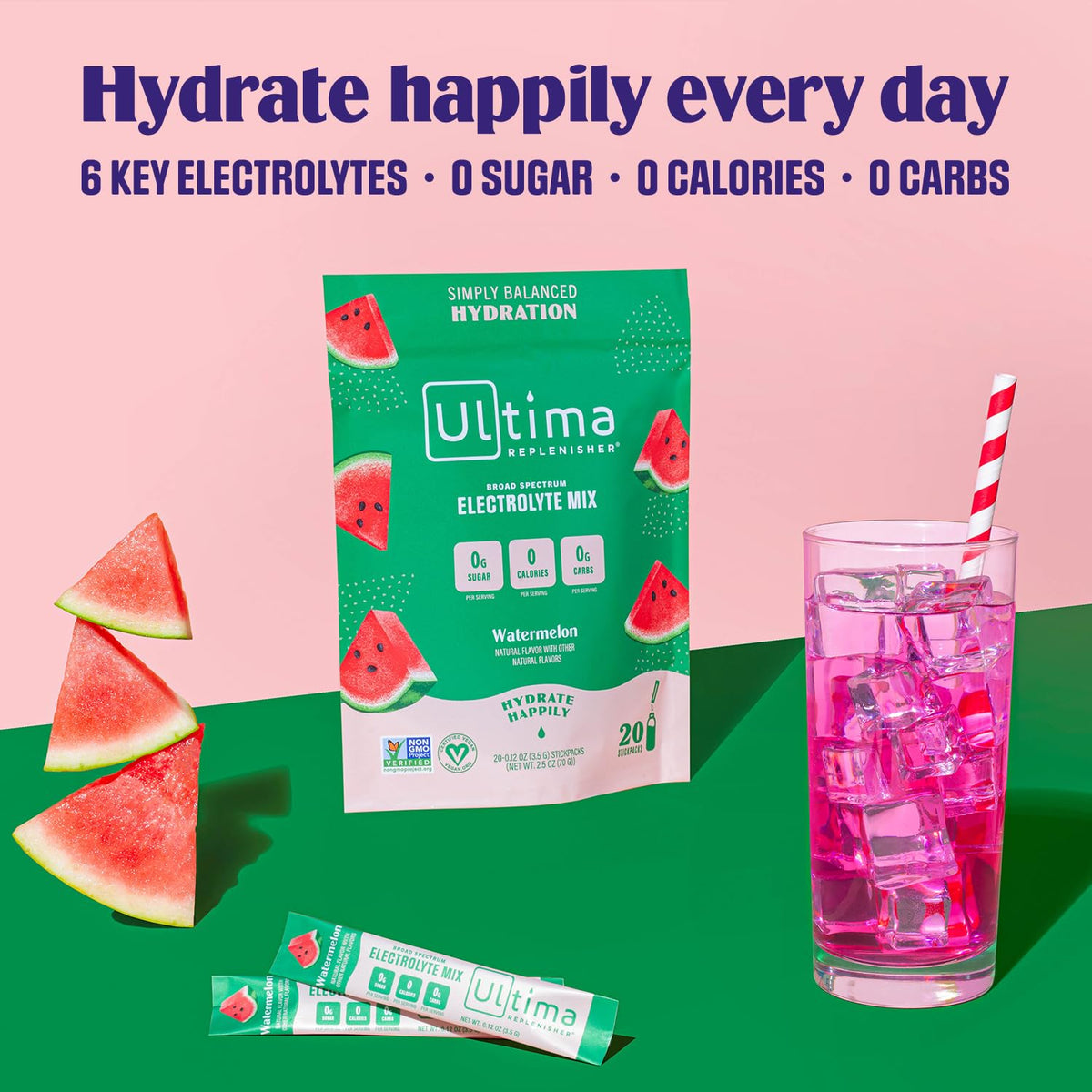 Ultima Replenisher Daily Electrolyte Drink Mix – Watermelon, 20 Stickpacks