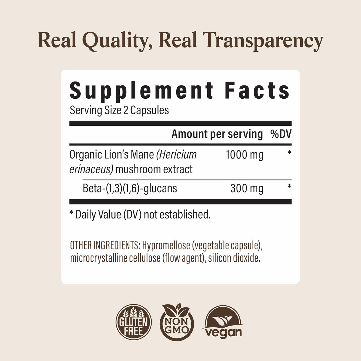 Real Mushrooms Lions Mane Mushroom Cognition (120 Capsules) Lions Mane Mushroom Powder Extract Capsules - Brain Supplement, Brain Vitamins, Focus Supplement
