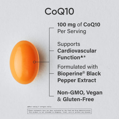 Sports Research CoQ10 (100mg) Enhanced w/Coconut Oil & Bioperine (Black Pepper) for Better Absorption - Vegan Certified, Non-GMO Verified (120 Veggie Softgels)