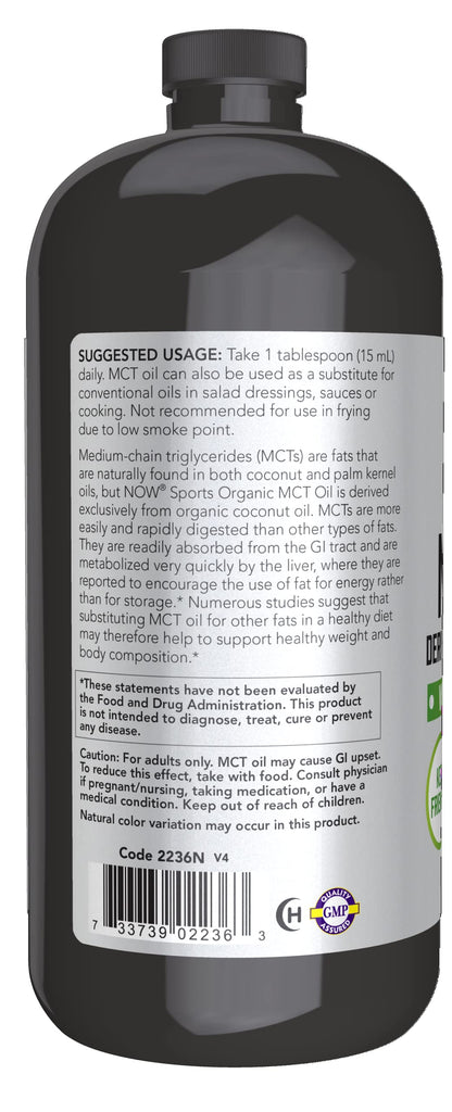NOW Sports Nutrition, Organic MCT (Medium-chain triglycerides) Oil (in Plastic), 32-Ounce