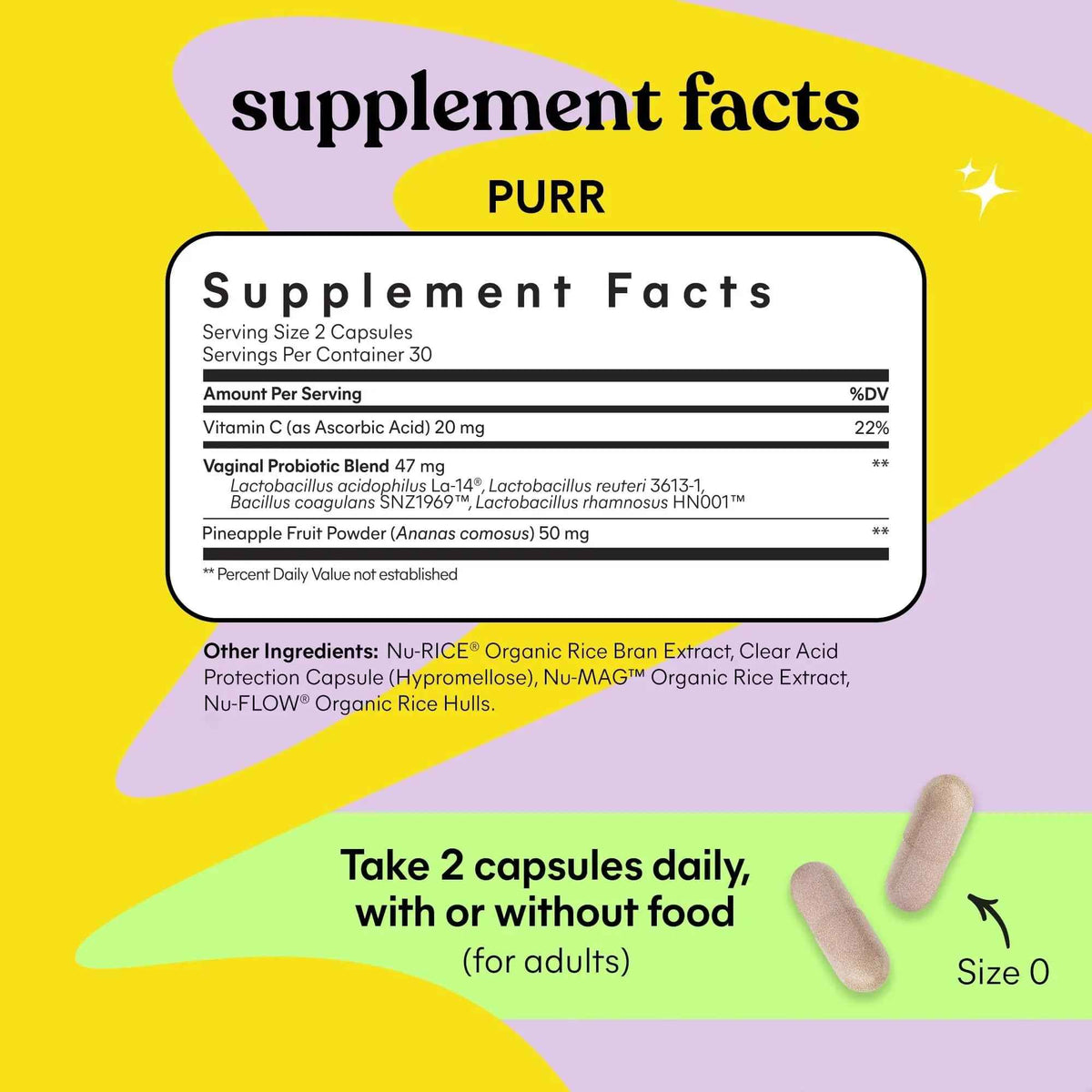 Lemme Purr Vaginal Probiotics for Women - Promotes pH Balance, Healthy Vaginal Odor & Urinary Tract Health w/Lactobacillus Blend, Clinically Tested Strains, Pineapple & Vitamin C - 60 Veggie Capsules