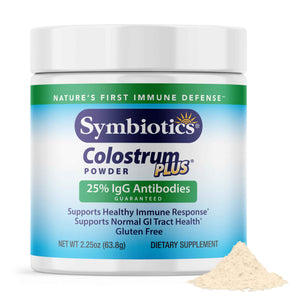 Symbiotics Colostrum Plus Powder 2.25 oz - Immune & Muscle Recovery Support, 25% IgG Immunoglobulins, Gut Health & Training Resilience, Unflavored, Gluten Free - 2.25 oz