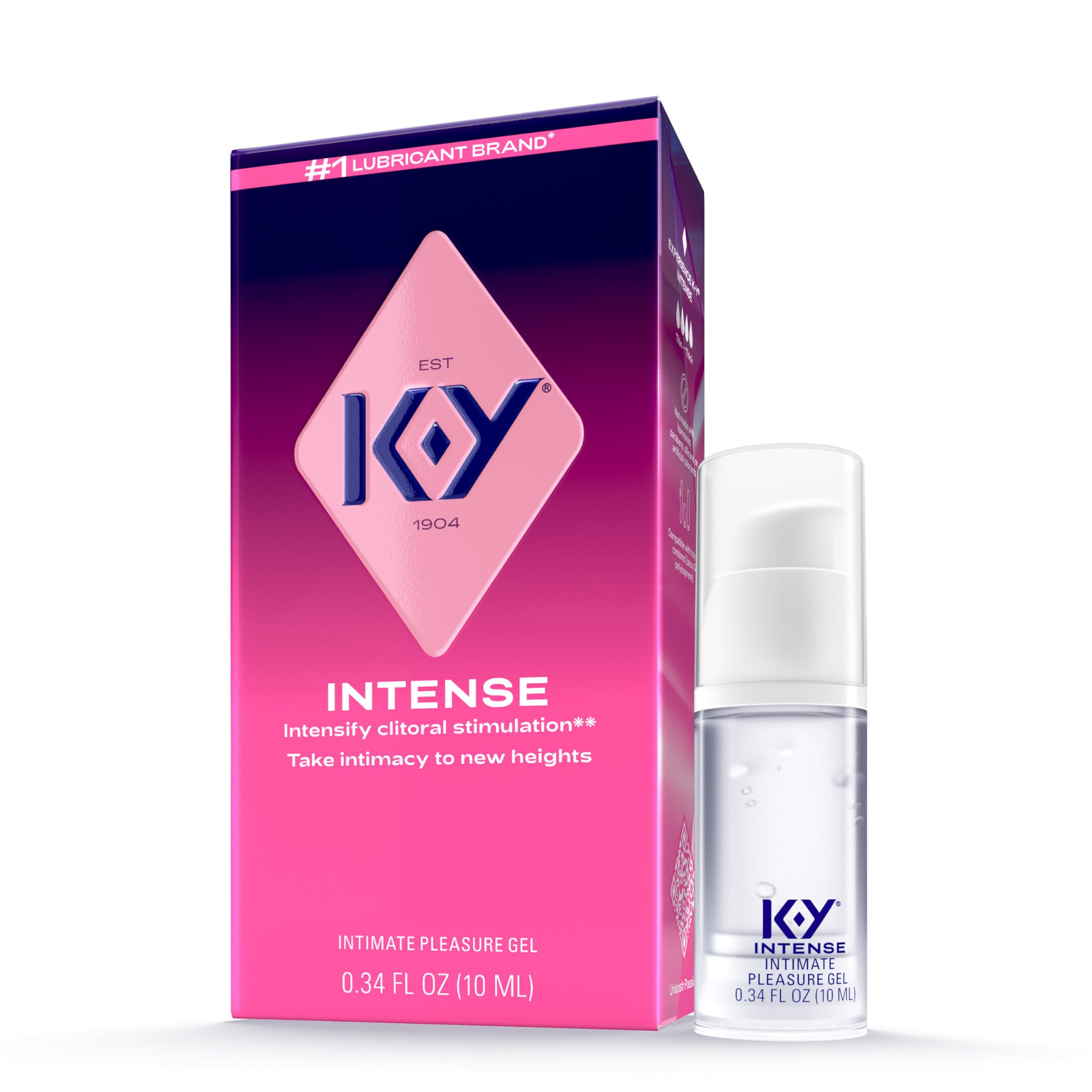 K-Y Intense 0.34 fl oz Adult Toy Friendly Female Pleasure Gel, Arousal Stimulant for Women, Couples Massage Enhancer, Tingling Cooling & Warming, Hormone & Paraben Free, Latex Condom Compatible