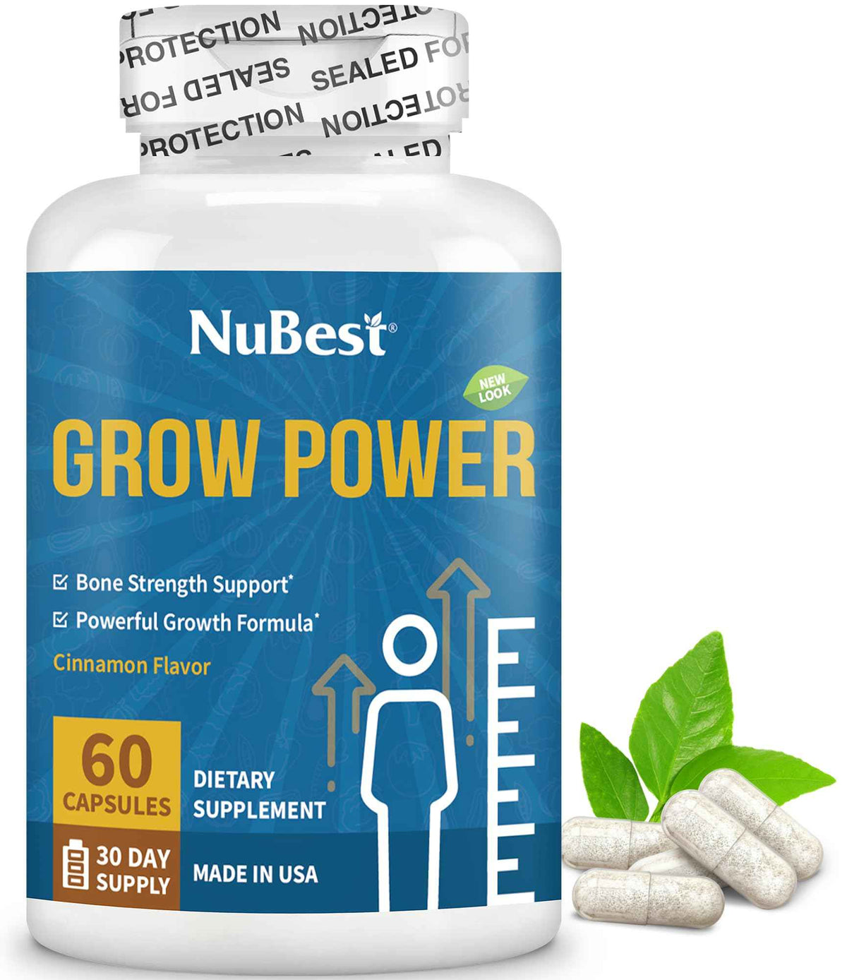 NuBest Grow Power - Calcium Supplement, Magnesium Supplement with Vitamin D3, B6, Zinc, Phosphorus and Multivitamin for Strong Bones, Overall Health for Age 10+ - 60 Capsules - 1 Month Supply