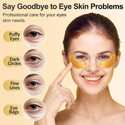 Tibobo 24K Gold Under Eye Patches - Collagen Enriched (25 Pairs)