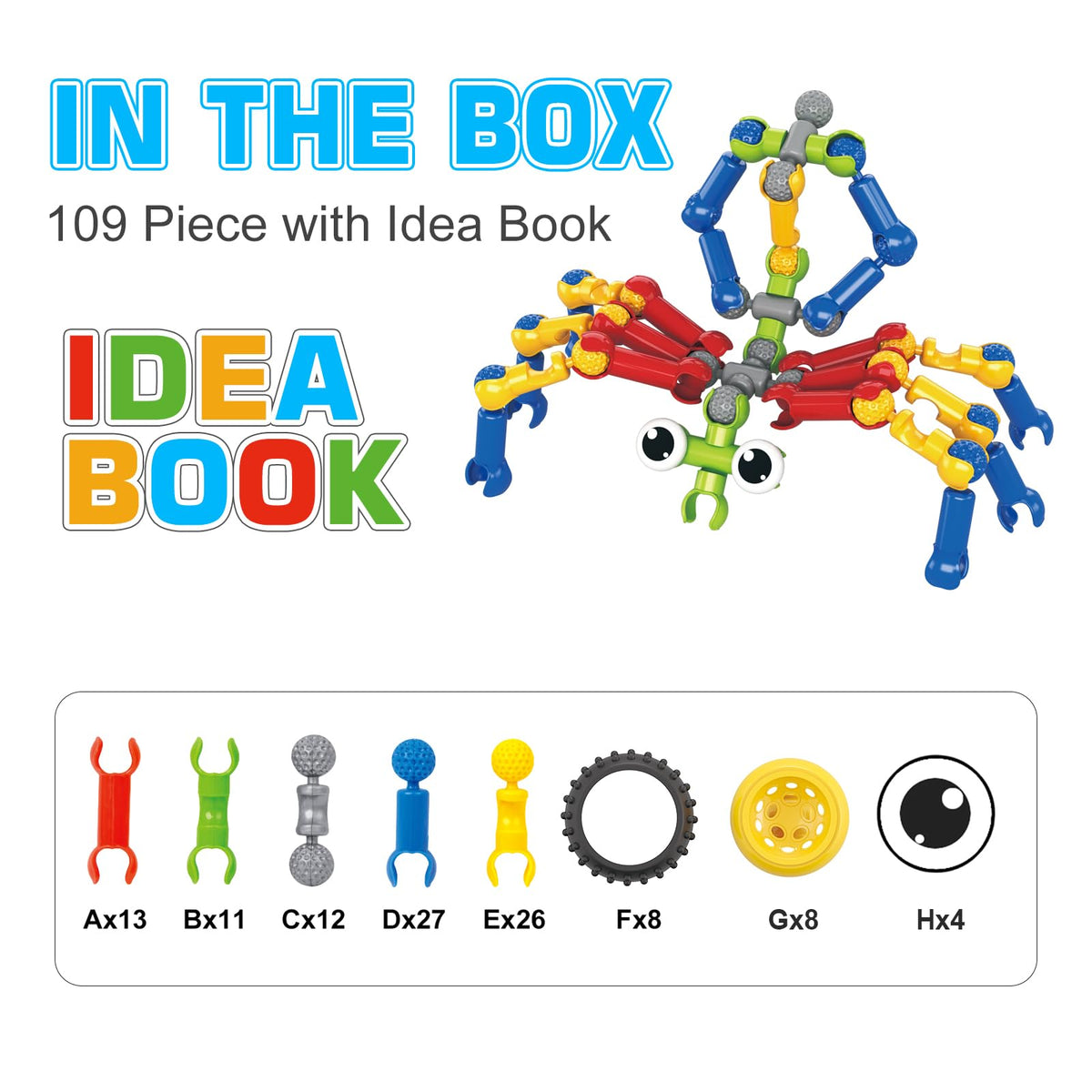 Huaker Building Toys,109 Piece STEM Toys for Kids Ages 3 4 5 6 7 8 9 10 11 12 Years Old Boys and Girls Christmas Birthday Gifts Children Building Blocks Creative and Educational Kids Toys Projects