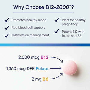 BIOTICS RESEARCH B12-2000 Vitamin B12 2000 mcg, B6, Folate–B12 Sublingual Lozenges, Methylation Support Supplement, High Potency, Highly Absorbable, Natural, Berry Flavor, Dissolves Easily–60 Count