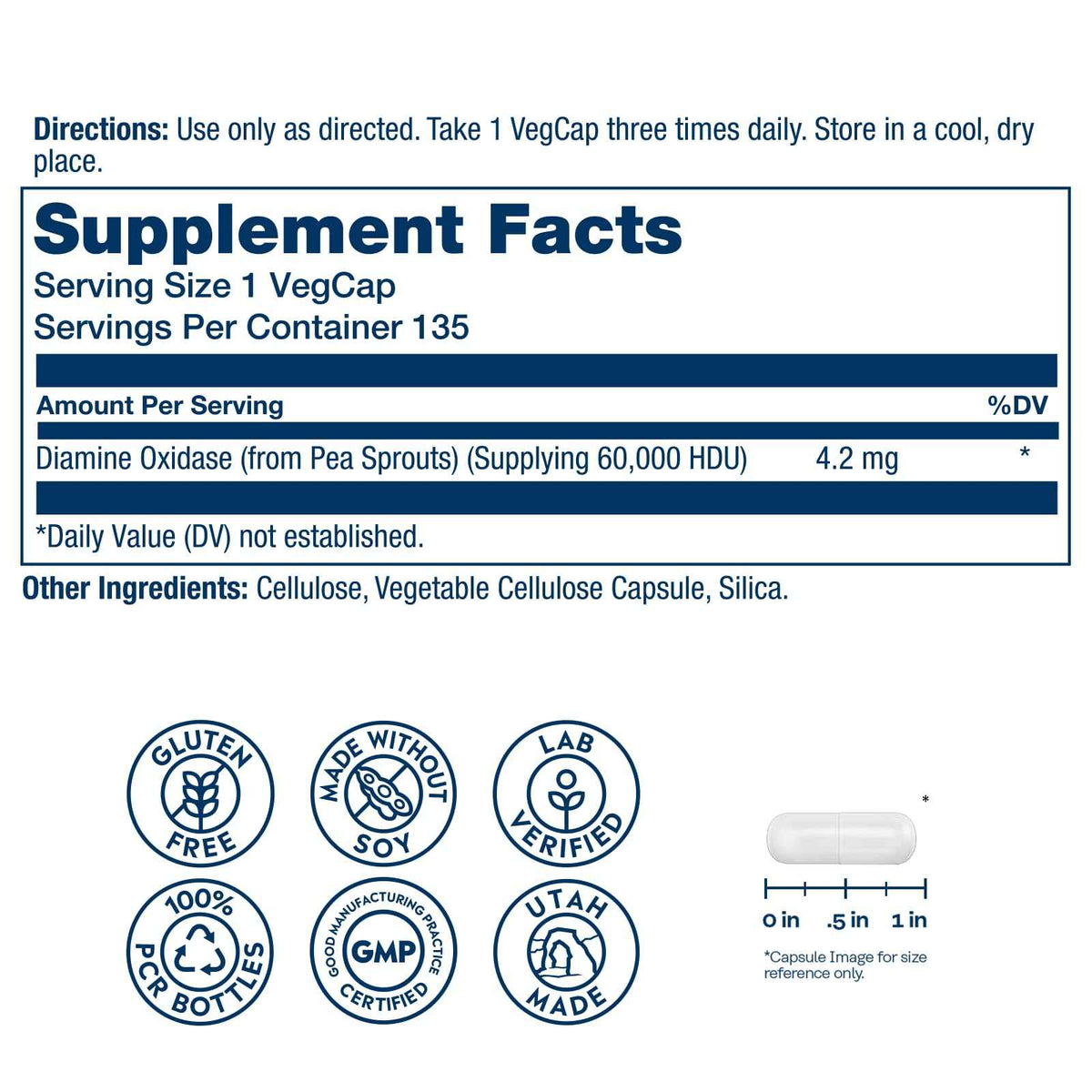 SOLARAY DAO Enzyme - Digestive Enzyme that Breaks Down Histamine - 60,000 HDU - Digestive Enzymes - Vegan, Gluten Free, Lab Verified - 30 Servings, 30 VegCaps