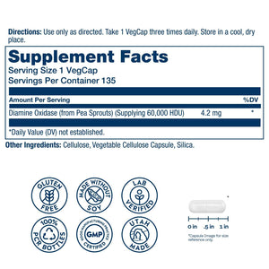 SOLARAY DAO Enzyme - Digestive Enzyme that Breaks Down Histamine - 60,000 HDU - Digestive Enzymes - Vegan, Gluten Free, Lab Verified - 30 Servings, 30 VegCaps