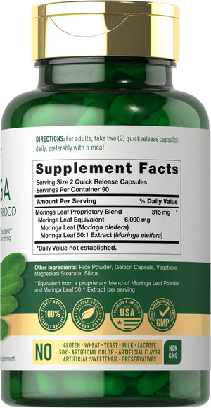 Carlyle Moringa Oleifera Supplement | 180 Capsules | Complete Green Superfood for Women and Men | Non-GMO and Gluten Free | from Moringa Leaf Powder CarlyleBuy Supplements Australia