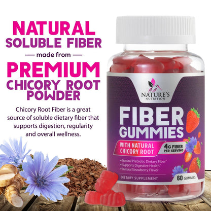 Fiber Gummies for Adults - Soluble Fiber 4g Per Serving - Plant-Based Prebiotic Fiber Supplement for Digestive Health, Gut Health, & Regularity Support - Vegan Gummy - Tasty Berry Flavor - 60 Gummies