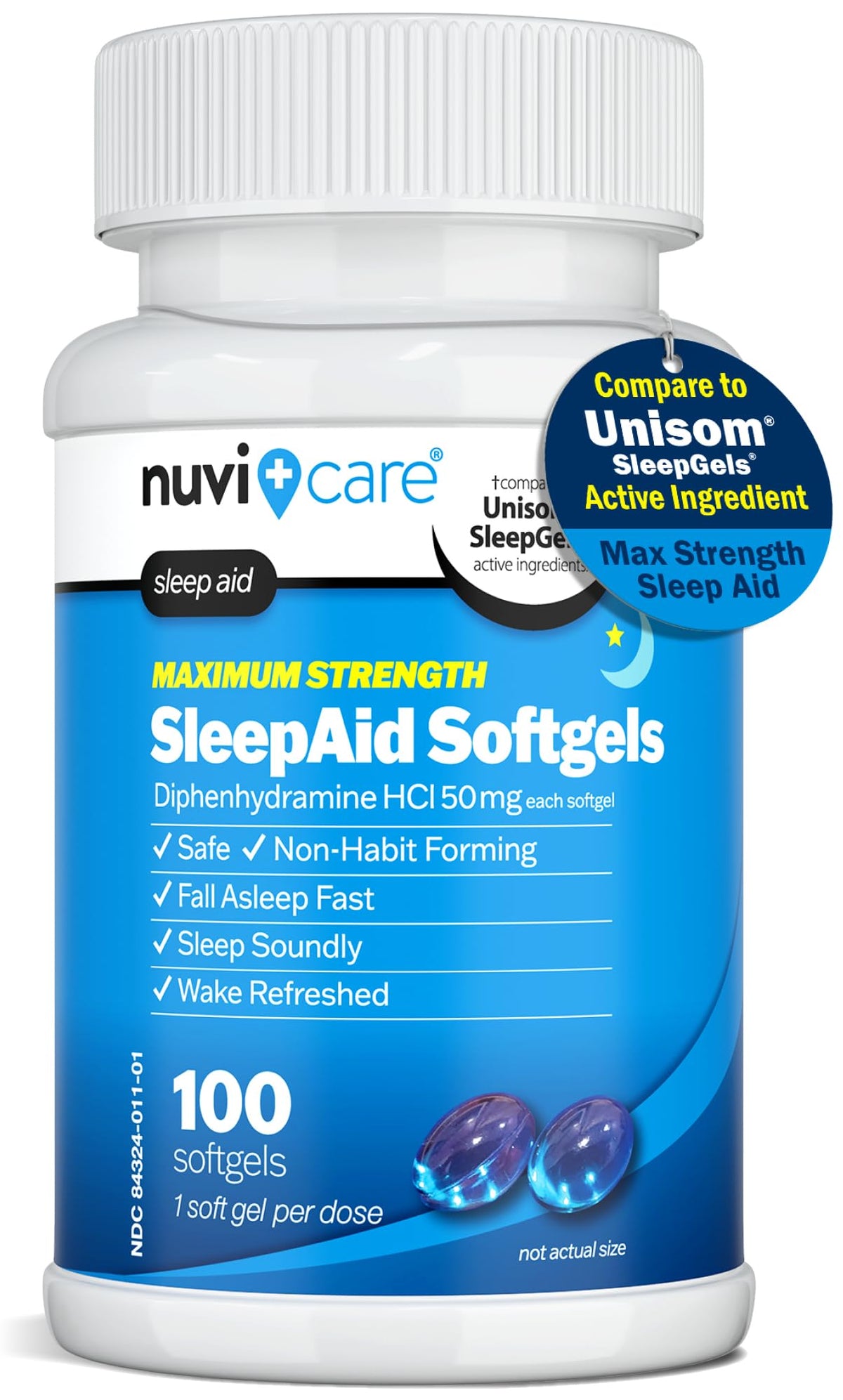 NUVICARE Diphenhydramine 50mg Max Strength SleepAid, 100 Count