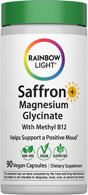 Rainbow Light Saffron Extract + Magnesium Glycinate Supplement - 90 Capsules - With Methyl B12 - Helps Support a Positive Mood - Vegan, Non-GMO and Gluten Free