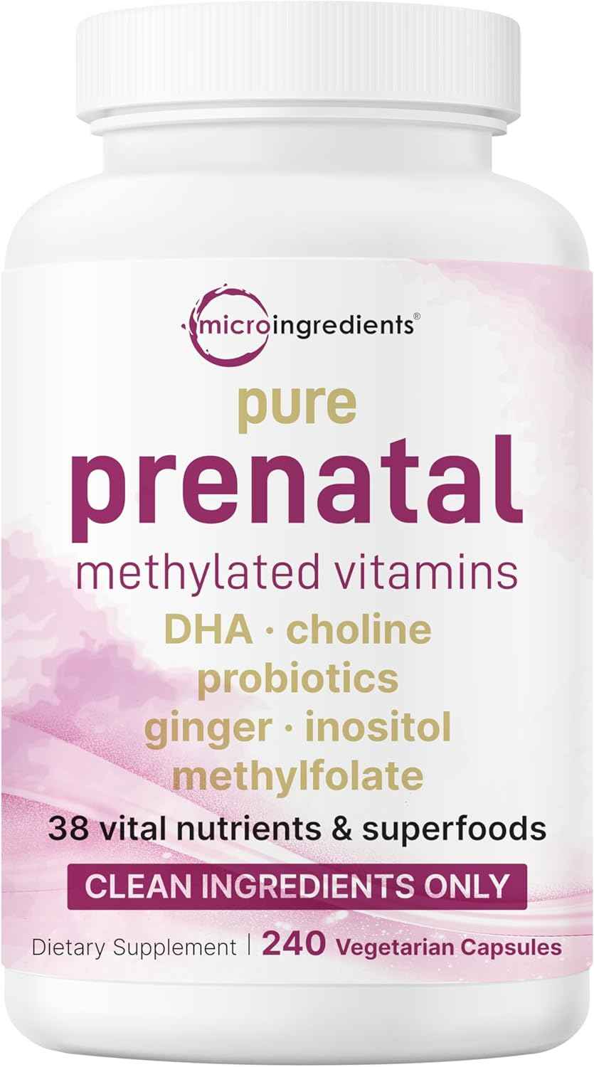 Micro Ingredients Prenatal Vitamins for Women - 38-in-1 with Folate, DHA, Choline, Iron, Probiotics, Inositol, & Vitamin C, D, B Complex - No Fillers - 240 Veggie Capsules