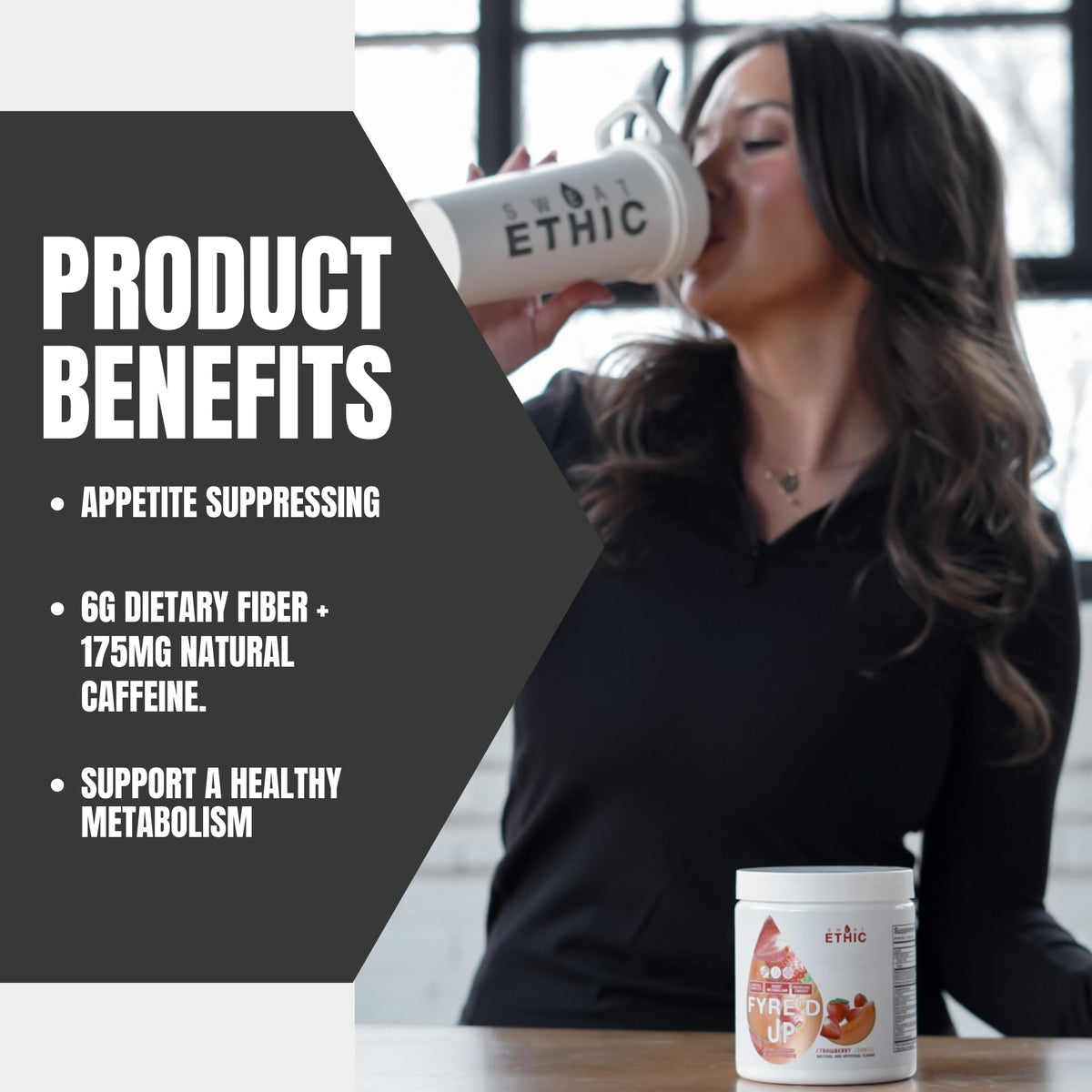 Sweat Ethic FYRE’D UP Energizing Appetite Suppressant, 200MG Natural Caffeine, Supports Active Lifestyle & Craving Control, Easy-Mix Powder for Pre Workout Energy, Mango Pineapple Flavor, 30 Servings