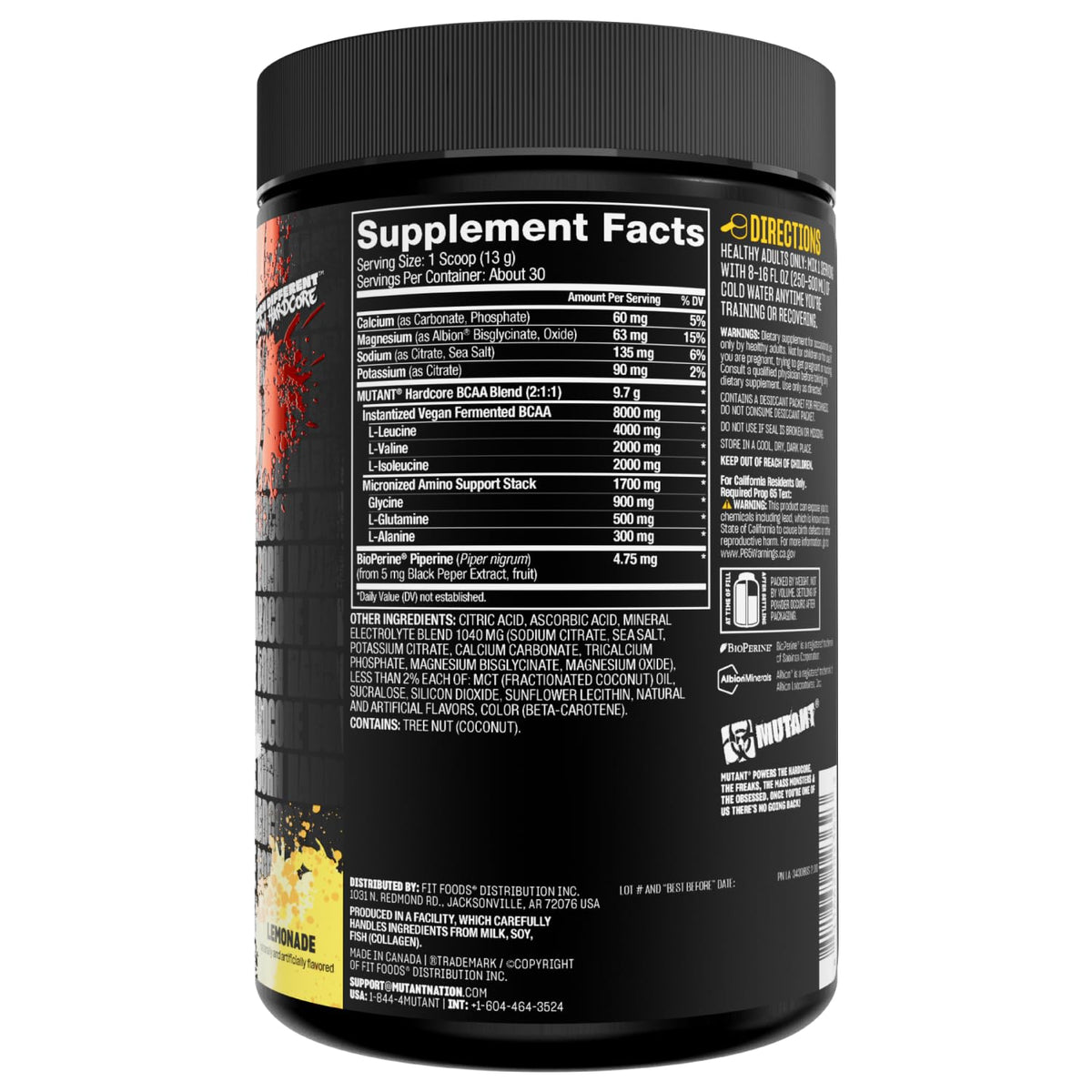 Mutant Hardcore BCAA - Pre, Intra or Post Workout - BCAA Next Level branched-Chain Amino Acids Supplement - Hydration + Recovery - 30 Serving - Blue Raspberry