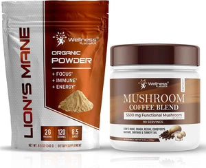 WELLNESS LABSRX Lions Mane Powder 2000mg - Mushroom Coffee Blend - Bundle
