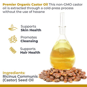 Premier Research Labs Organic Castor Oil for Face - Cold Pressed 100% Pure Castor Oil for Hair Growth, Skin & Body, Hexane Free - 8 Oz Bottle Premier Research LabsBuy Supplements Australia