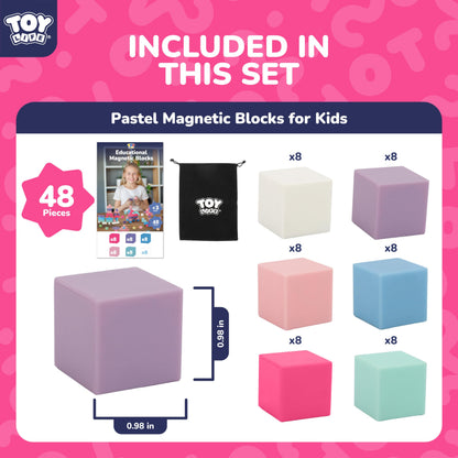 TOY Life Pastel Magnetic Blocks, 48-Piece STEM Set, Ages 3-8