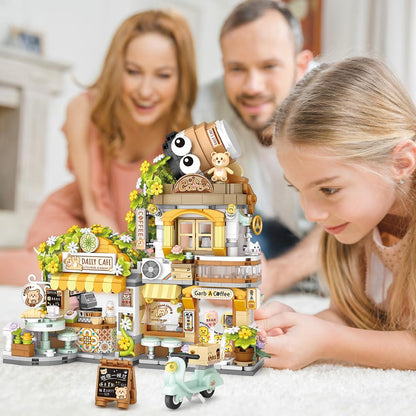 MindBox City Cafe Building Blocks Toys, Openable Coffee Shop Building Set for Boys Girls Age 8+,1077pcs Mini Bricks (Green)