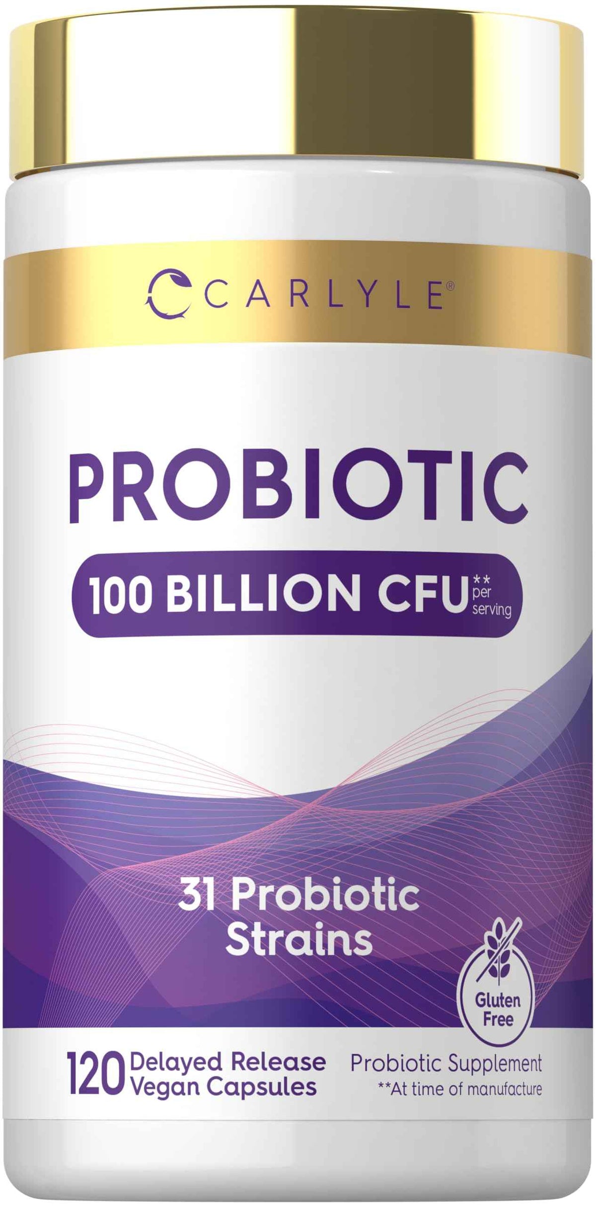 Carlyle Probiotic 100 Billion CFU | 120 Capsules | Delayed Release | 31 Probiotic Strains | with Prebiotic Fiber | Vegan, Non GMO, Gluten Free