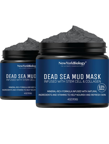 New York Biology Dead Sea Mud Mask for Face, Body - with Stem Cell and Collagen - Spa Quality Pore Refiner for Oily Skin