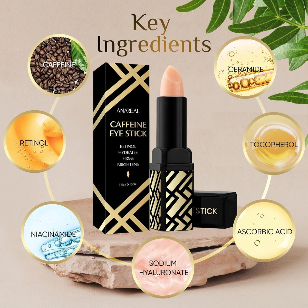 Caffeine Under Eye Balm Stick – Hydrating Eye Brightener with Retinol for Dark Circles & Puffiness