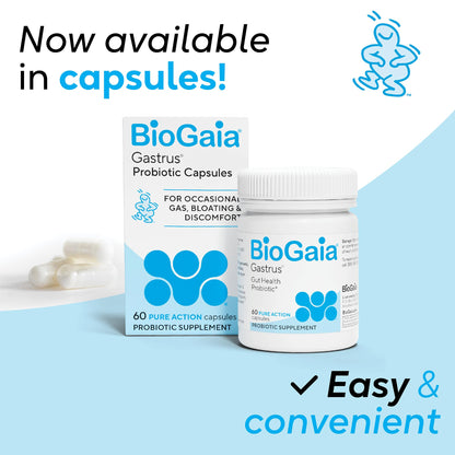 BioGaia Gastrus L reuteri Probiotic - 35 Years of Clinical Gut Research - L reuteri 6475 + 17938 Probiotics - Ease Gut Discomfort, Gas & Bloating - Promotes a Healthy Gut & Microbiome - 30 Chewables
