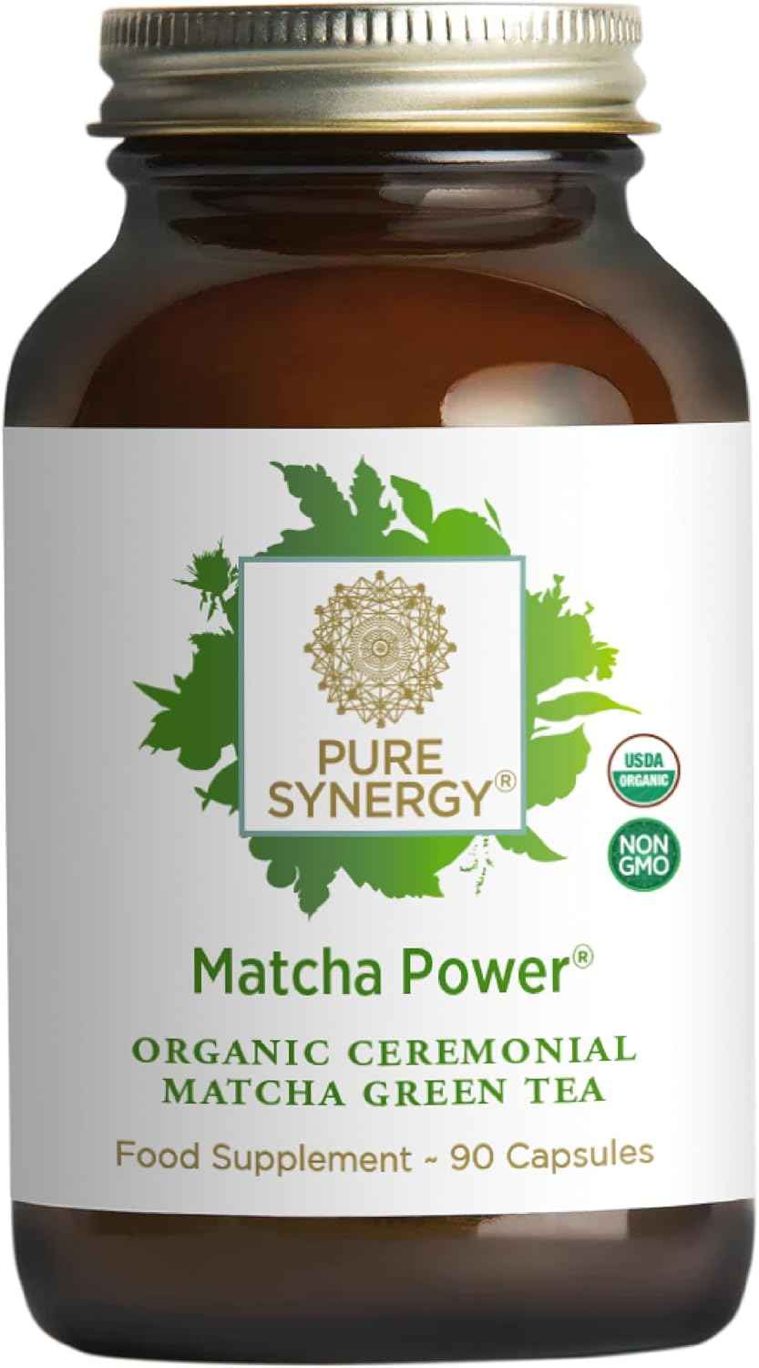 PURE SYNERGY Matcha Power - Organic Matcha Green Tea Capsules - Ceremonial Grade Supplement with EGCG - for Enhanced Energy & Alertness (90 Capsules)