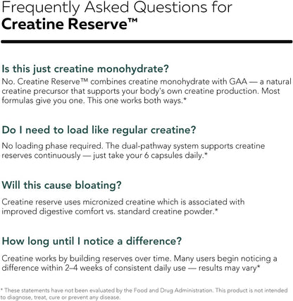 Creatine Reserve - Creatine Monohydrate Plus GAA for Mind, Muscle & Energy Support - Dual Pathway Delivery Creatine Supplement for Women & Men - Active B Vitamins & Taurine, Non-GMO (1 month supply)