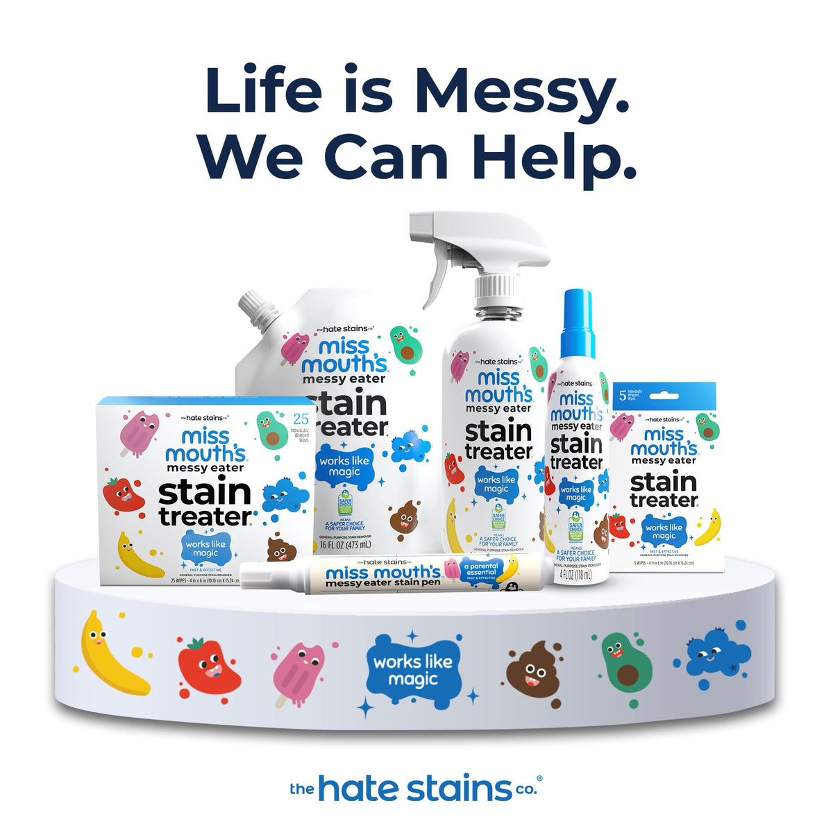 Miss Mouth’s Messy Eater Stain Treater Refill Ready Kit - 2 Pack Stain Remover Spray and 16oz Refill Pouch - Newborn & Baby Essentials - Food, Grease, Coffee Off Laundry, Underwear, Fabric