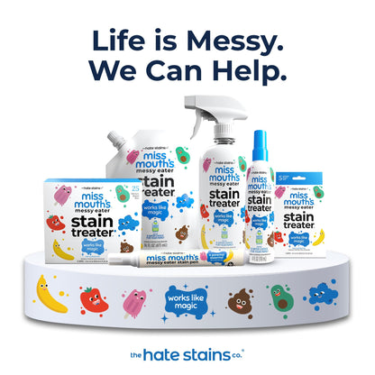 Miss Mouth’s Messy Eater Stain Treater Refill Ready Kit - 2 Pack Stain Remover Spray and 16oz Refill Pouch - Newborn & Baby Essentials - Food, Grease, Coffee Off Laundry, Underwear, Fabric