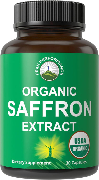 Saffron Supplements - USDA Organic Saffron Extract Capsules for Women, Men, and Kids. with Organic Prebiotic Fiber Instead of Filler. Pure and Natural for Mood, Brain, Focus, Cravings, PMS