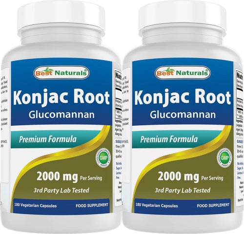 Best Naturals 2 Pack Konjac Glucomannan Root 2000 mg per Serving - 180 Vegetarian Capsules