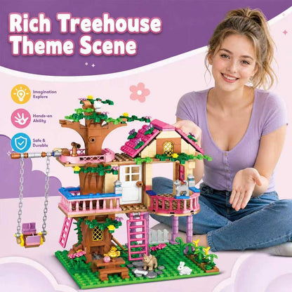 CSNRHG Tree House Building Set Multi Level Forest House Swing Animal Figure