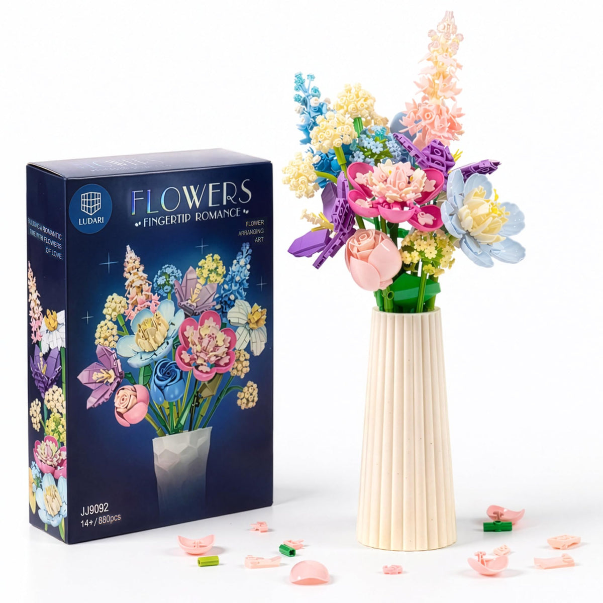 Ludari Flower Building Blocks for Adults Block Tech Flowers Buildable Flowers Building Block Set Botanical Flower Building Set 880 Pcs, No Vase Included