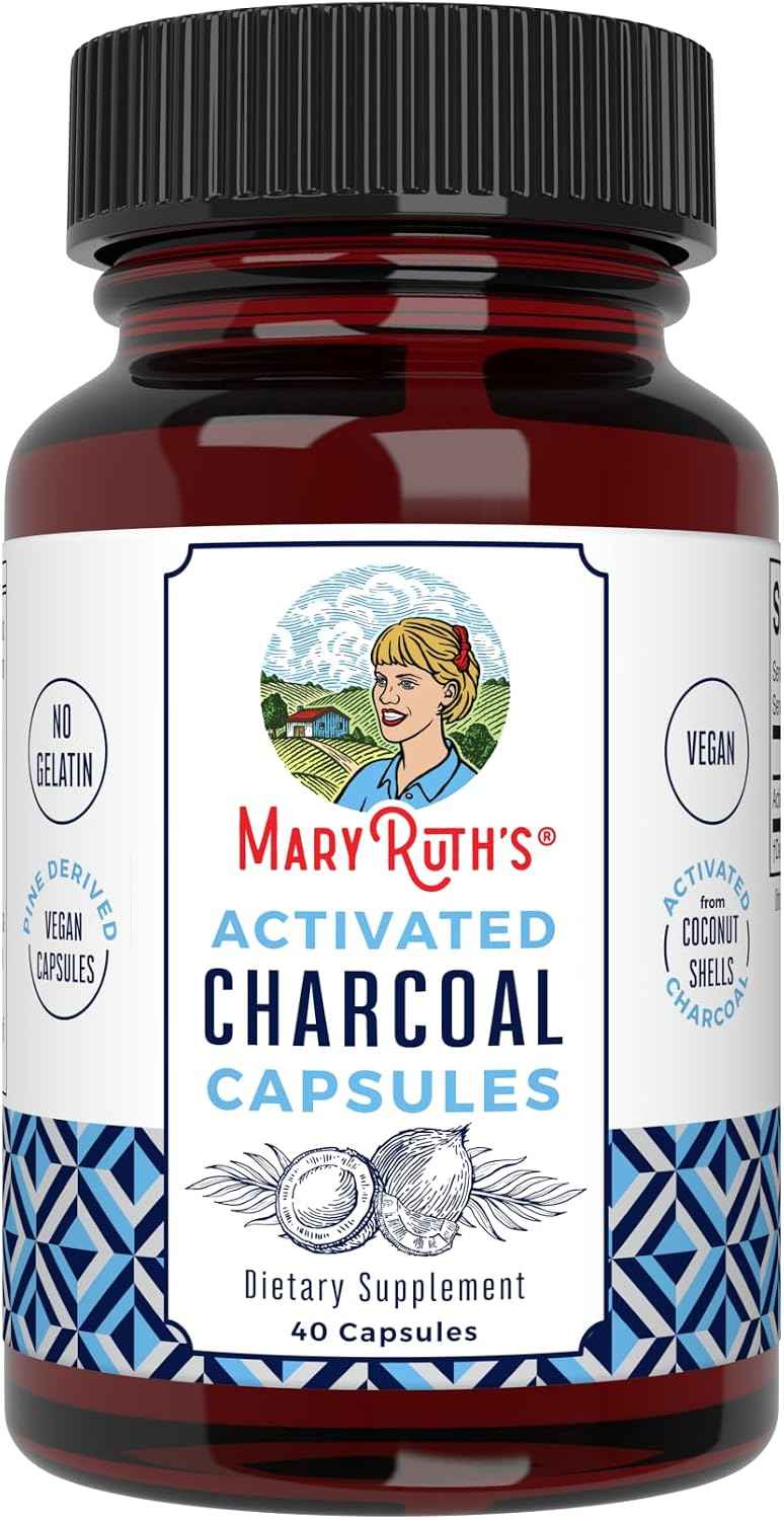 MARYRUTH'S Activated Charcoal Capsules 950 mg Activated Charcoal - Substance Adsorption - Derived from Coconut Shells - Vegan Capsules from Pine Trees - Non-GMO - Gluten Free - 40 Count