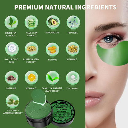 Qyiywim Green Tea Under Eye Patches – 70 PCS Eye Gel Pads for Dark Circles, Puffiness & Eye Bags