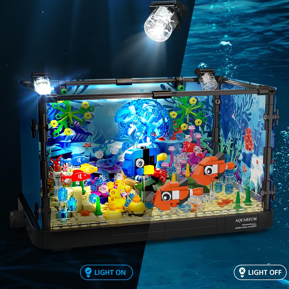HOGOKIDS Fish Tank Building Set with LED Light and Ocean Animals for Kids