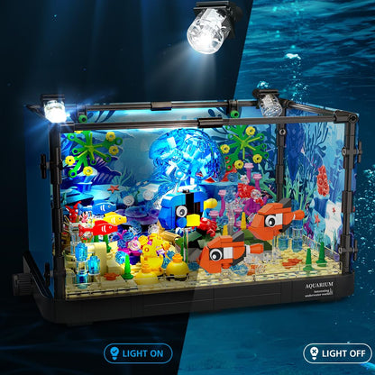 HOGOKIDS Fish Tank Building Set with LED Light and Ocean Animals for Kids