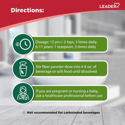 Leader Prebiotic Fiber Supplement Powder for Digestive Health, 100% Natural Daily Fiber Powder, Sugar-Free, Taste-Free, Gluten Free, Non-GMO, Unflavored, 62 Servings (8.7 OZ) (Pack of 2)