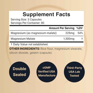 NatureBell Magnesium Malate 1,500mg, 240 Capsules - Chelated for High Absorption - Energy & Nervous System Support - Non-GMO, Gluten-Free
