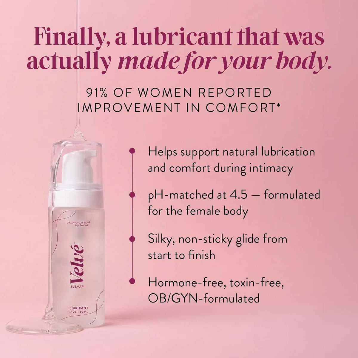 Velve Water-Based Personal Lubricant - pH Balanced, Aloe & Hyaluronic Acid