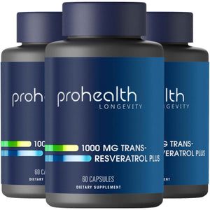 ProHealth Trans Resveratrol Plus 1000mg. Worlds Most Researched Trans-Res Supplement. Doctor Formulated with Quercetin & BioEnhancers for Max Potency. Lab Tested 98% Pure. 30 Servings (3 Pack)