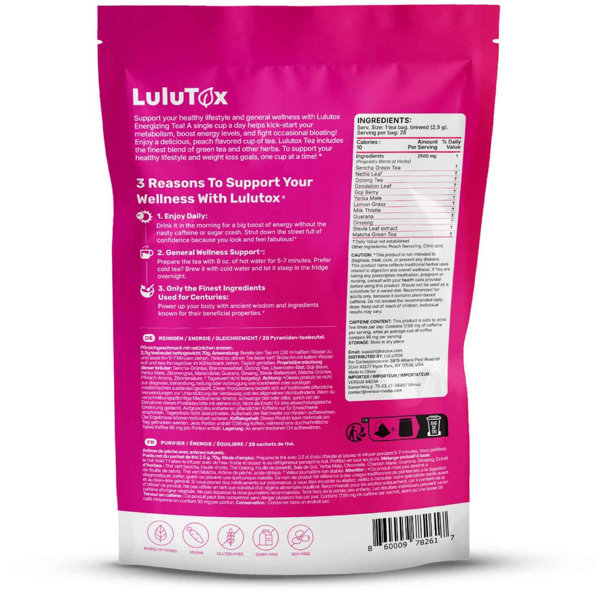 Lulutox Herbal Tea Bundle - Chamomile Lavender Herbal Tea (28 Tea Bags) & Peach Herbal Tea (84 Servings) - Caffeine-Free Herbal Tea Variety Pack