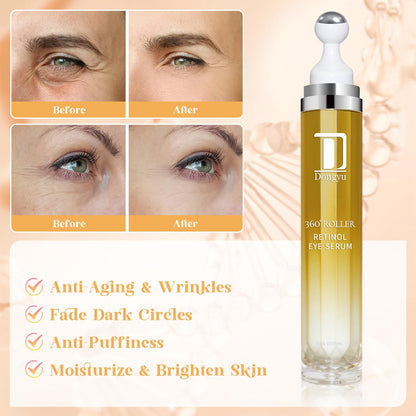 Dongyu Retinol Eye Serum 360° Roller – Anti-Aging Treatment with Massage Ball for Dark Circles, Puffiness & Wrinkles